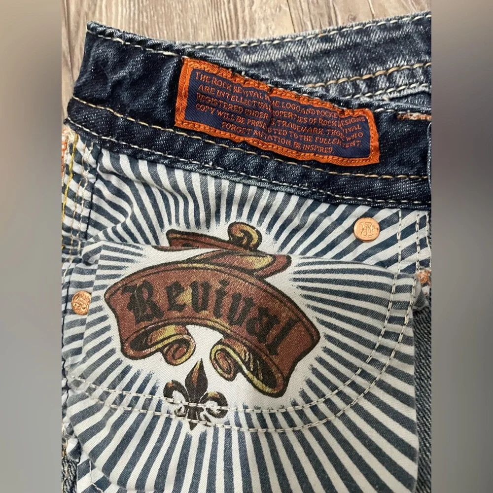 Rock Revival Blue Jean Shorts Distressed Mid-Thigh